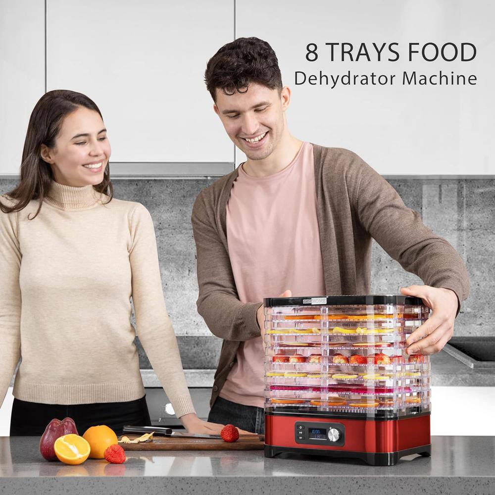 VIVOHOME Electric 8-Tray Red Stainless Steel Food Dehydrator with Digital Timer and Temperature Control