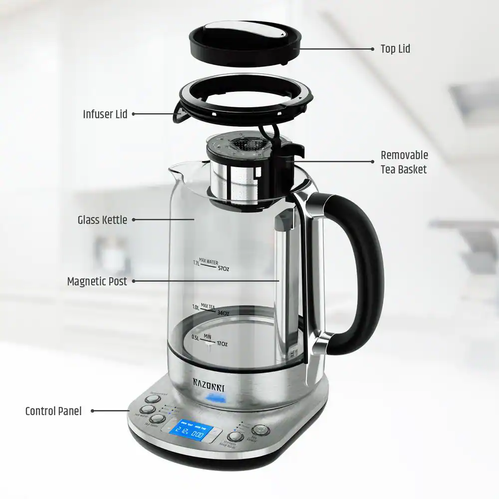 Razorri Electric Tea Maker 1.7L with Automatic Infuser for Tea Brewing, Stainless Steel