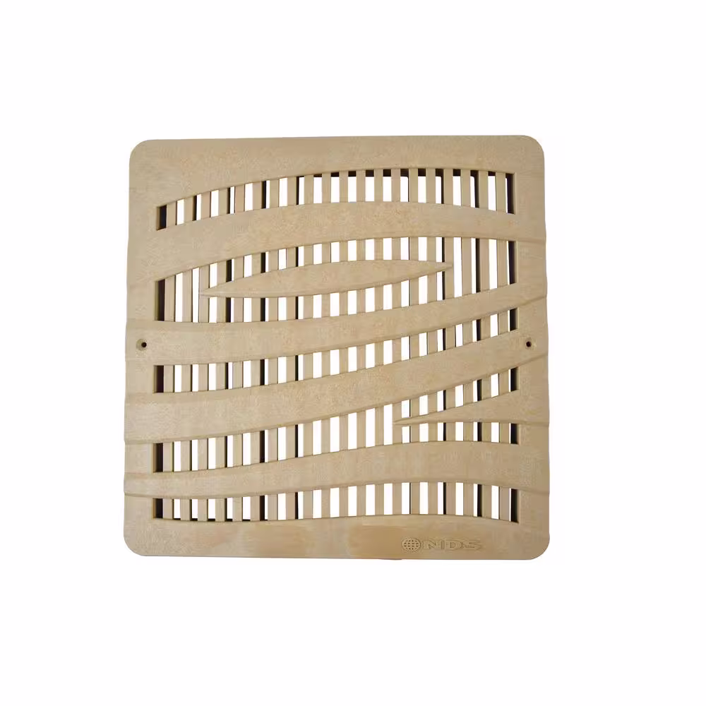 NDS 12 in. Square Catch Basin Drain Grate, Decorative Wave Design, Sand Plastic