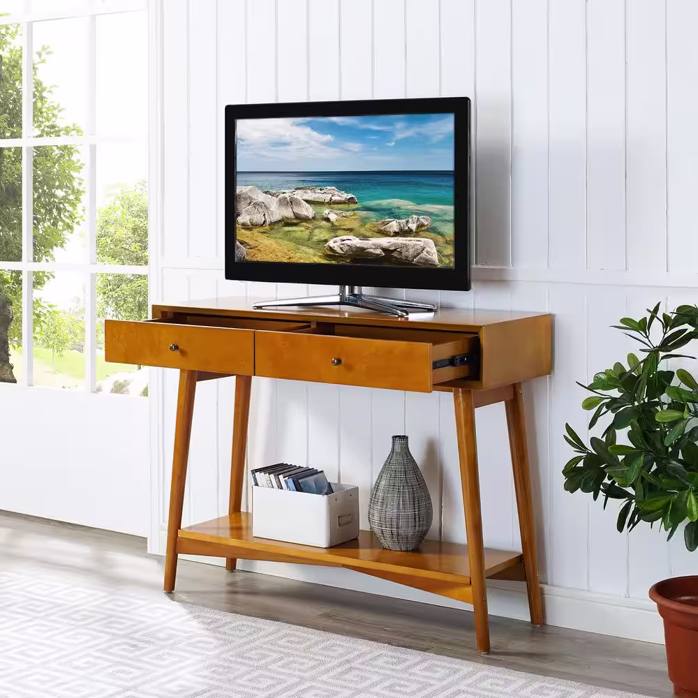 CROSLEY FURNITURE Landon 42 in. Acorn Rectangle Wood Console Table with Drawers