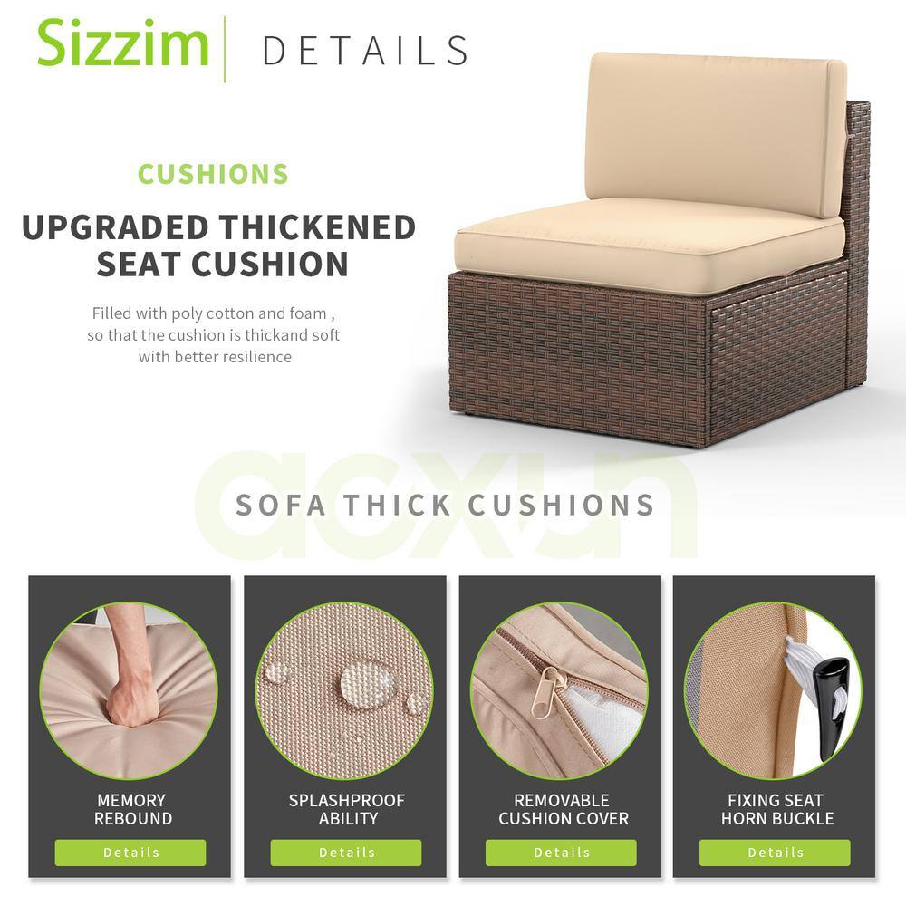 None 5-Piece Brown Wicker Patio Conversation Set with Cushions Outdoor Sectional Sofa Set with Coffee Table