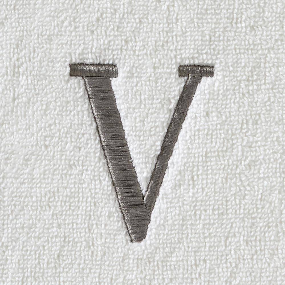 SKL Home Casual Monogram Letter V Bath Towel, white, cotton