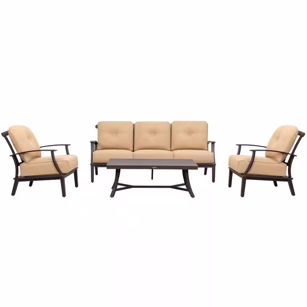 Nuu Garden 4-Pieces Aluminum Patio Conversation Set Sofa Set with Yellow Cushions