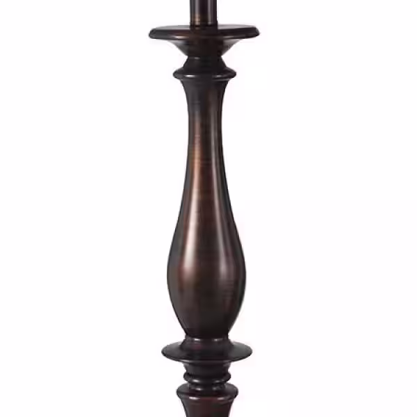 StyleCraft 61 in. Charlton Bronze Floor Lamp with Taupe Hardback Silk Shade