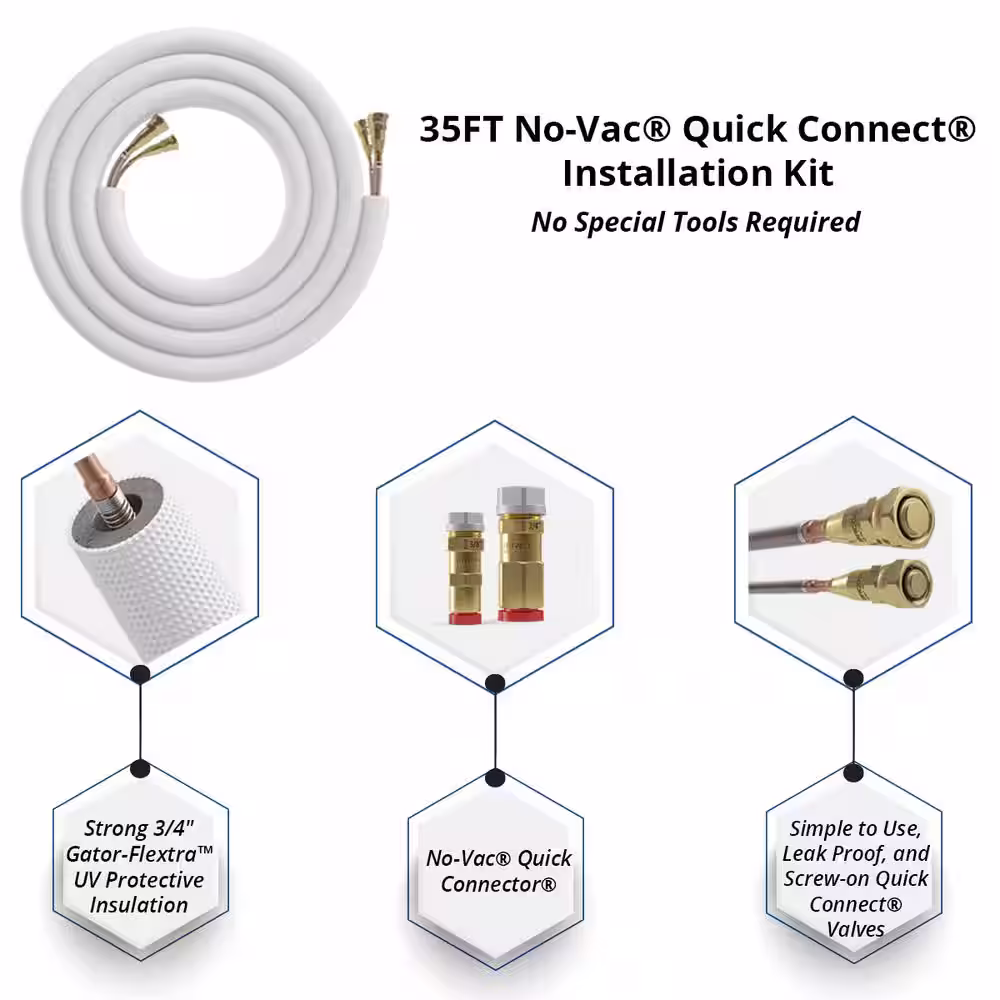 MRCOOL DIY Universal 36000 BTU 18 SEER R410A Split System Heat Pump with 35ft NoVac Install Kit and 10kW HeatKit -208/230-Volt