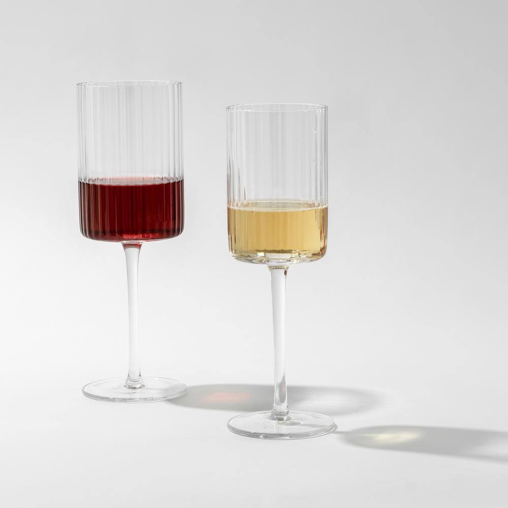 JoyJolt Elle 11.5 oz. Fluted Cylinder White Wine Glasses Set (Set of 2)