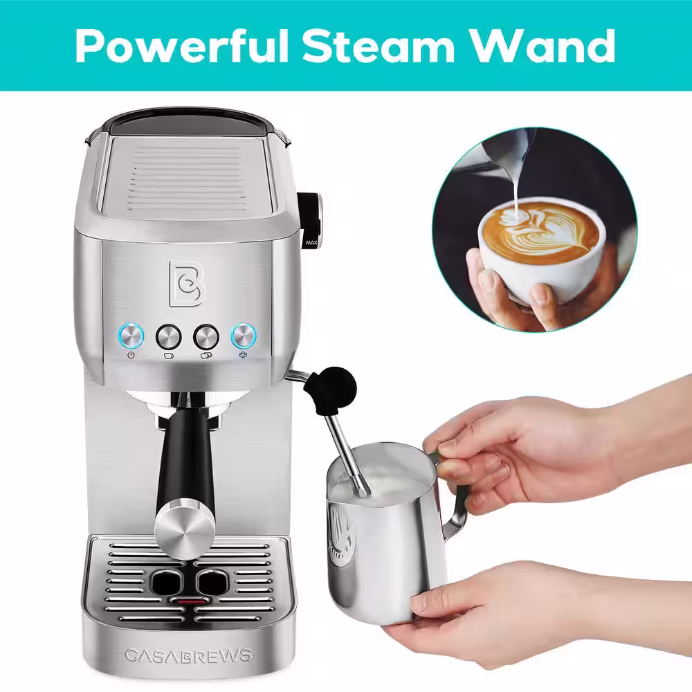 CASABREWS 3700 Essential 20-Cups Sliver Stainless Steel Espresso Machine with Space Saving Design