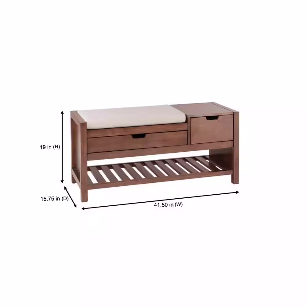 Home Decorators Collection Haze Brown Finish Wood Entryway Bench with Cushion and Concealed Storage (41.5 in. W x 19 in. H)
