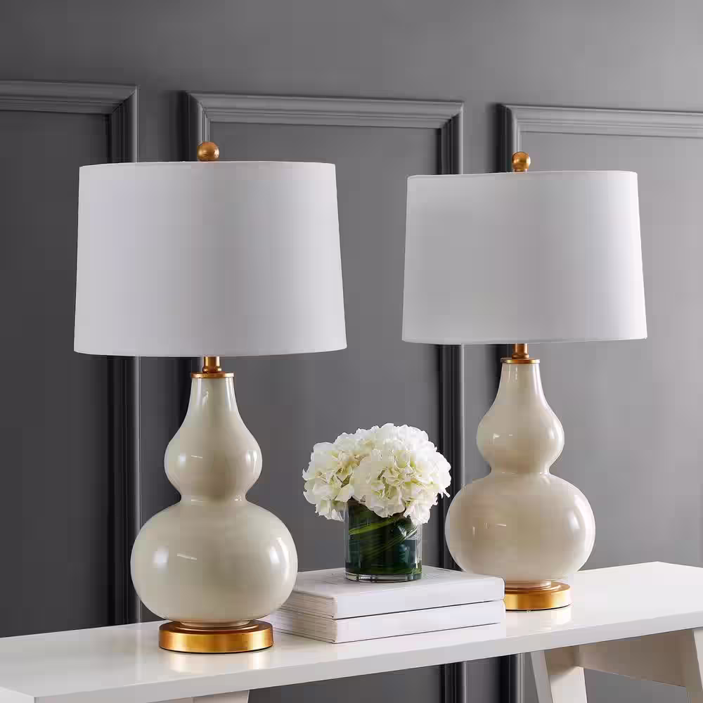 SAFAVIEH Karlen 28.5 in. Cream/Gold Leaf Table Lamp