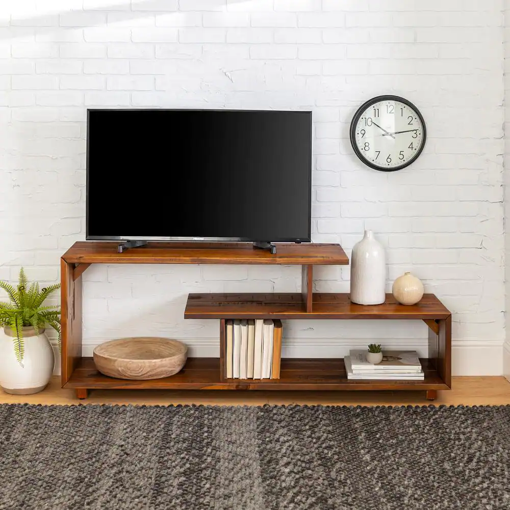 Walker Edison Furniture Company 60 in. Amber Wood TV Stand with Open Storage (Max tv size 65 in.)