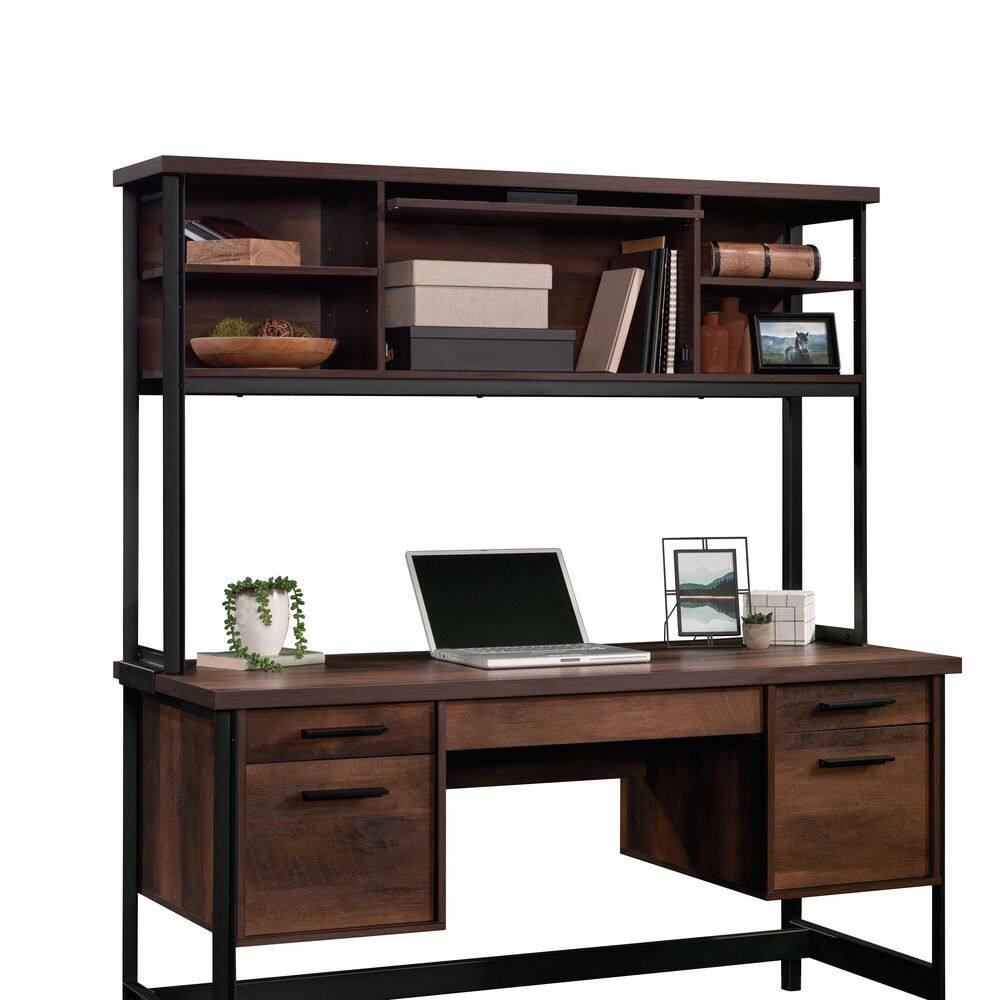 SAUDER Briarbrook Barrel Oak Hutch with Flip-up Door and Adjustable Shelves