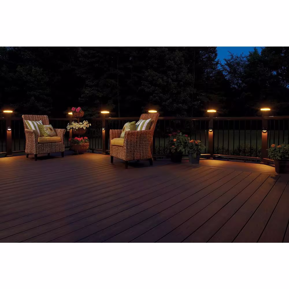 Fiberon 4 in. x 4 in. Tranquil White Integrated LED Fits Post Sleeve Hardwired Pyramid Top Halo Deck Post Cap Light