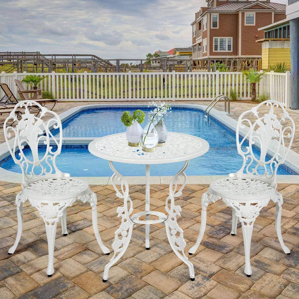 Alpulon Classic White 3-Piece Cast Aluminum Round Outdoor Bistro Set