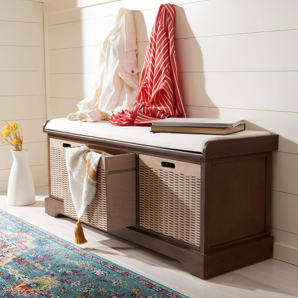 SAFAVIEH Landers 47 in. 3-Drawer Brown/Off-White Entryway Bench