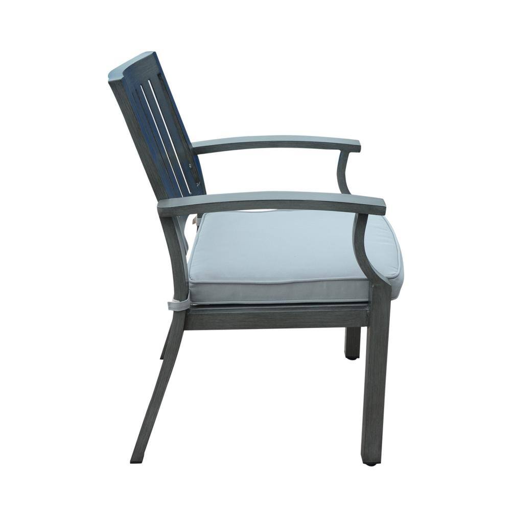 Noble House Lombok Dark Grey 7-Piece Metal Rectangular Outdoor Dining Set with Silver Cushion