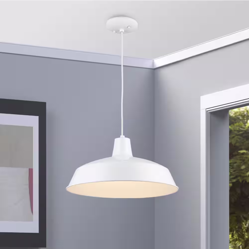 Bel Air Lighting Sherman 1-Light White Pendant Light Fixture with Metal Shade