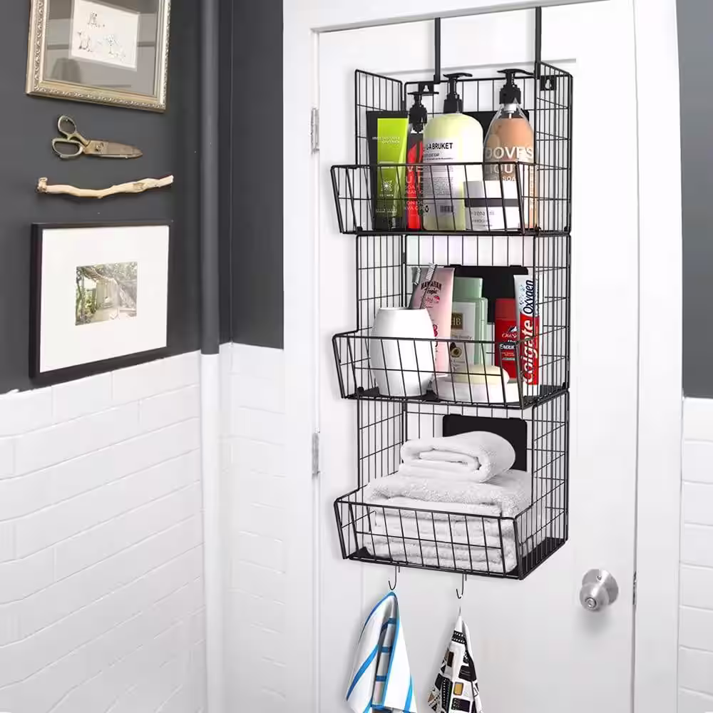 dubbin 3-Tier Fruit Vegetable Storage Basket Kitchen Freestanding and Wall Mounted Stackable Basket with Wheels and Hook