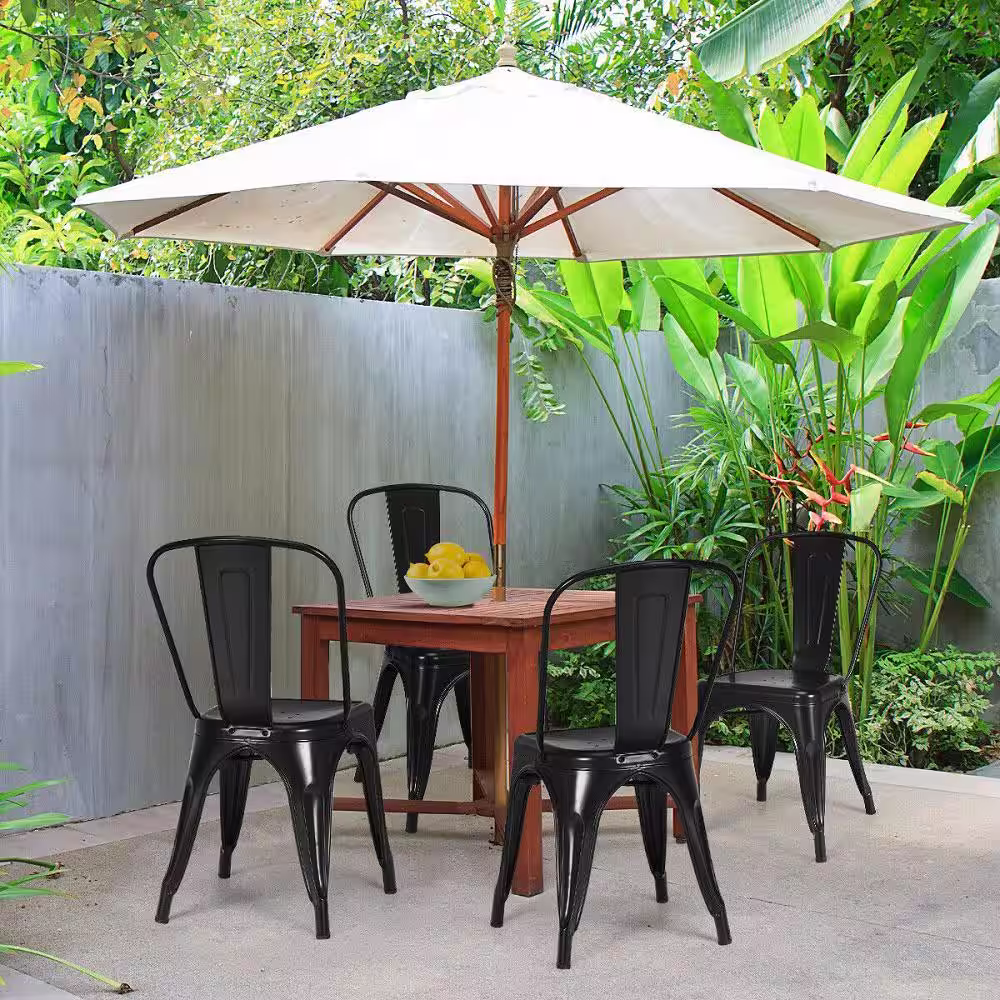 Costway Black Steel Stackable Dining Chair (Set of 4 )