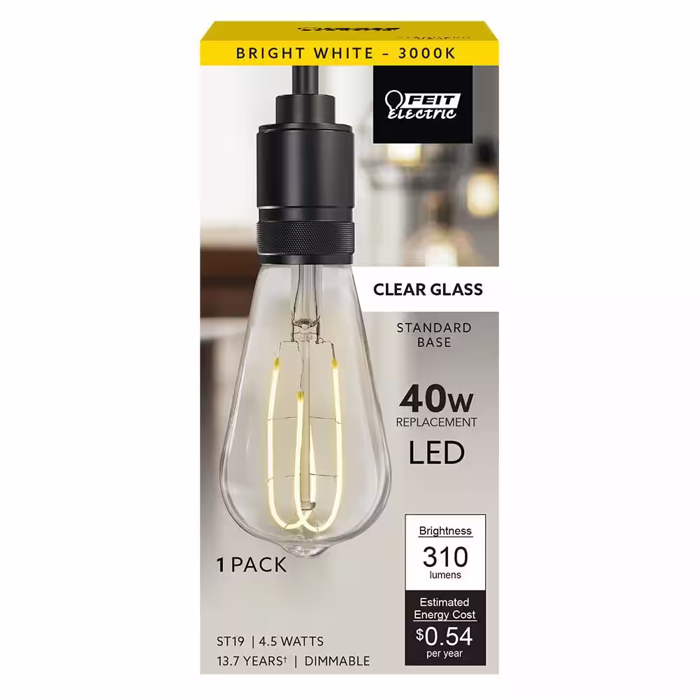 Feit Electric 40-Watt Equivalent ST19 DImmable M-Shape Filament Clear Glass E26 Vintage Edison LED Light Bulb, Bright White (4-Pack)