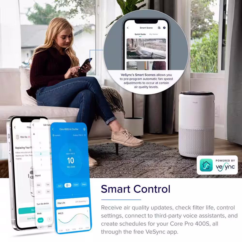 LEVOIT White PlasmaPro 400S Smart True HEPA Air Purifier, 403 sq.ft.