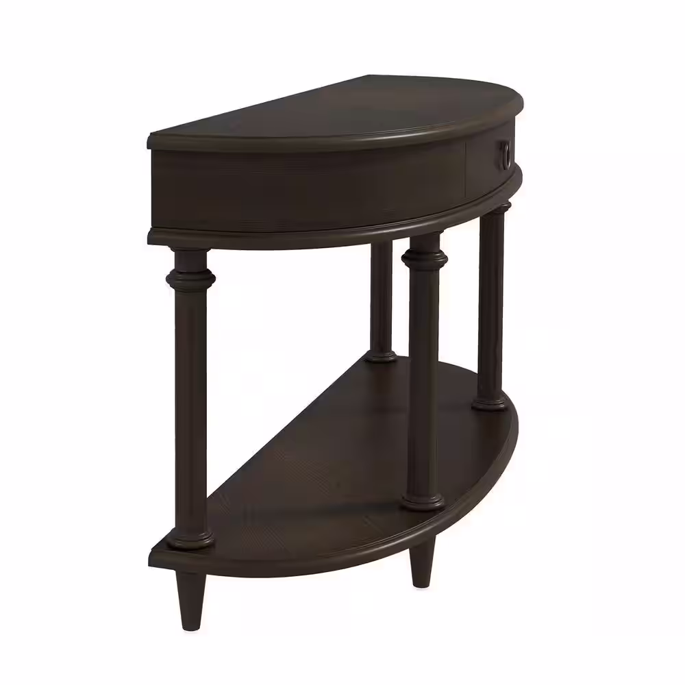 JAYDEN CREATION Strophades 46.5 in. Natural Wood Half-Circle Console Table With Drawer