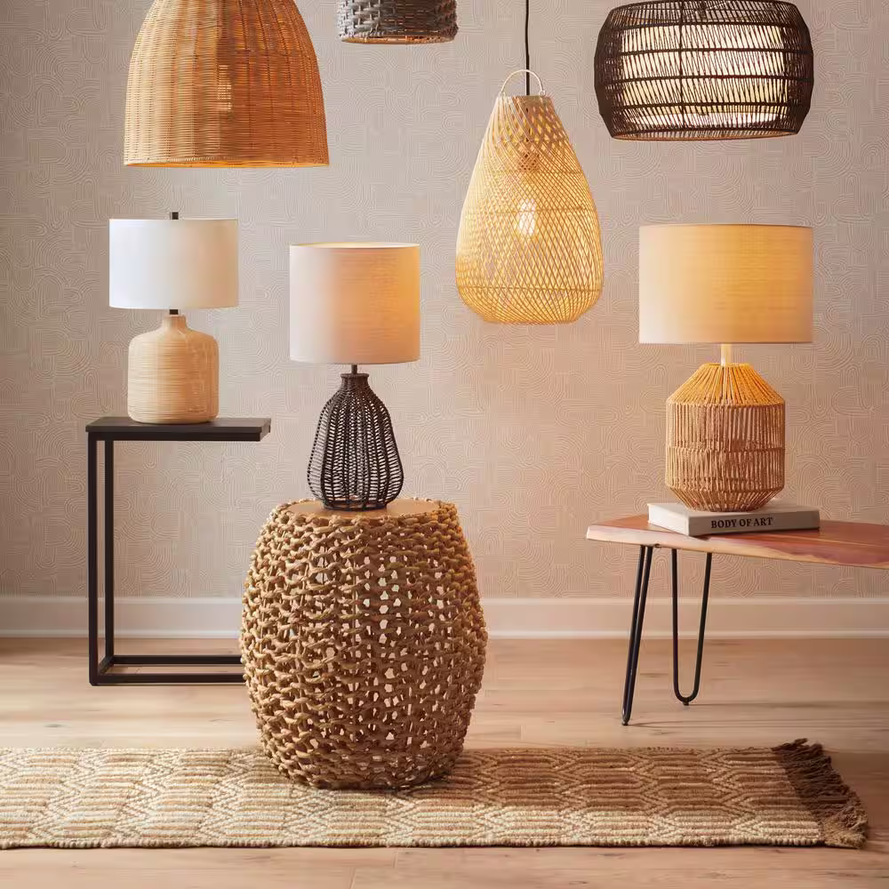 Meyer&Cross Jolina 20.5 in. Natural Rattan Petite Table Lamp with Brass Accents